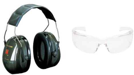 3M PELTOR Optime II Kapselgehörschutz, grün & 3M Virtua AP Schutzbrille - Augenschutz, UV Schutz - Transparente, kratzfeste Schutzbrille für Industrie und Gewerbe, 26 g leicht