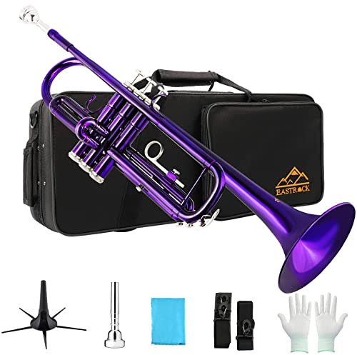 EASTROCK Bb Trumpet Standard Trumpet Set with Carrying Case,Gloves, 7C Mouthpiece and Cleaning Kit (Dark Purple)
