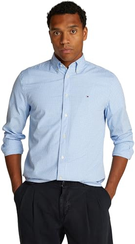 Tommy Hilfiger Uomo Camicia Flex Poplin Gingham Regular Fit, Multicolore (Sweet Blue/Optic White), XS