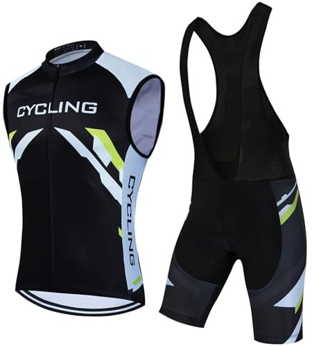 Abbigliamento Ciclismo Uomo Completo Bici MTB Estivo Maglia Ciclista,Maglietta Bicicletta Senza Maniche Gilet e Salopette Pantaloncini con 9D Gel Imbottiti,Tuta da Ciclo Asciugatura Rapida(2,5XL)