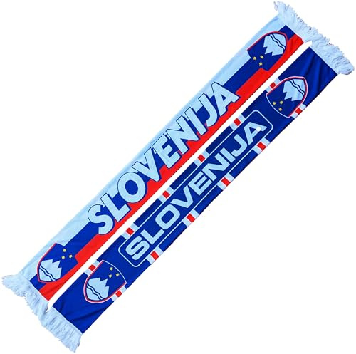 Generisk Slovenien Slovenija sjal (stickad halsduk), för VM, EM, fotbollshalsduk, kulthalsduk, souvenirhalsduk, Röd, vit, blå, 145 x 18 cm