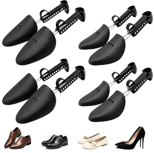 GOEDCH Tendiscarpe in Plastica: 4 Paia Regolabile Adulto Scarpa Albero con Tensione Molla Bobina, Pratiche e Portatili Tendiscarpe per Scarpe da Uomo e Donna per Scarpe Casual, Scarpe Sportive (Nero)