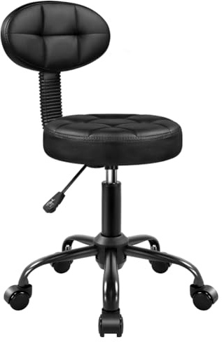 BFTOU Round Stool with Back for Work SPA Shop Home Massage Height Adjustable Swivel Stool Chair on Wheels (Black)