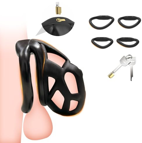 AMZII 7.0 Cobra Peniskäfig Sex Spielzeug für die Männer,Chastity Cage Male mit 4 Arc Cockring & Super-Unsichtbar Schloss,Keuschheitskäfig Herren,Keuschheitsgürtel für Herren Cock Cage (7.0, M)
