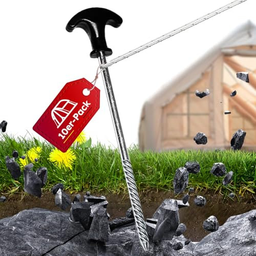 10 Stück Schraubheringe, Heringe Erdnägel Stabil für Camping, Heringe Zelt 21cm, Heringe Camping mit Aufbewahrungstasche, Zeltheringe Stabil, Heringe für harten Boden,Wald, Wiesen, Gras, Robus.