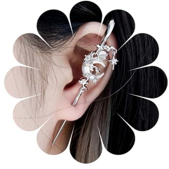 Inilbran Punk Moon Ear Crawler Earrings Vintage Crescent Moon Ear Needle Piercing Earrings Silver CZ Moons Ears Bar Wrap Earrings Moons Edgy Ears Pin Single Earrings Jewelry for Women