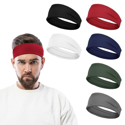 JIYIN 6 Stück Sport Stirnband für Herren, Stretchy Haarband Schweißband rutschfest Breit Stirnbänder Damen Herren für Yoga Laufen Radfahren Basketball