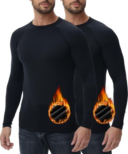 HUGE SPORTS Maglie Termiche da Uomo Invernale Biancheria Intima a Maniche Lunghe ad Asciugatura Rapida per Corsa Ciclismo Sci Nero/Nero L