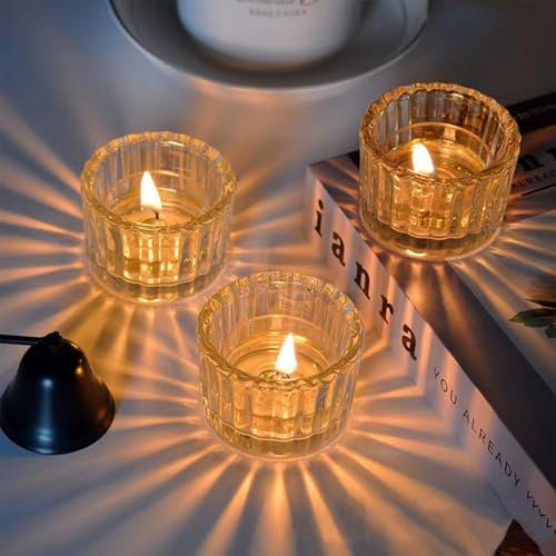 Lxoraziy 12 Portavelas de Cristal Transparentes, Portavelas de Vidrio Redondos para Velas de Té, Decoración de Mesa para Bodas, Navidad, Velas Aromáticas DIY