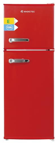 magictec Frigo vintage,Retro réfrigérateur congelateur | 120 L (88 L/32 L) | Low Frost | Combinaison refrigerateur congélateur | Design vintage | Éclairage LED | Rouge