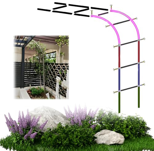 Enrejado de jardín medio arco, soporte para plantas de acero inoxidable, árbol de rosas de metal con base, fácil instalación, resistente a la intemperie, 70 x 240 cm