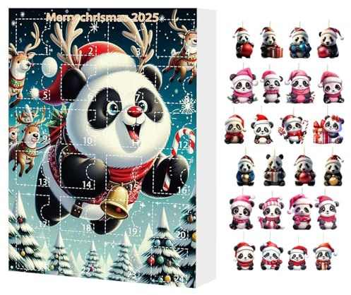Panda Décorations De Noël,Pendules Animaux Pandas Acrylique 2D Suspendables | Calendrier de l'Avent 2025 de 24 Jours pour Adultes, Décoration Murale Fête Rétroviseur Auto Arbre