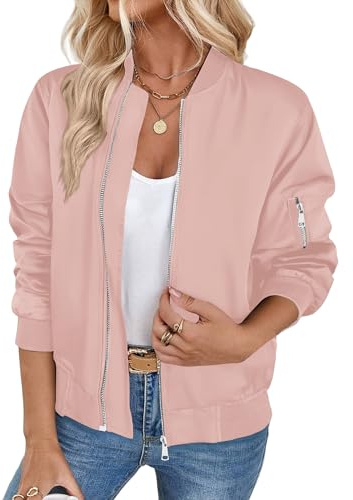 Zeagoo Chaqueta Mujer Bomber Ligera Corto Entretiempo Chaqueta Bomber | Manga Larga Cremalleras Jacket | Casual Cazadora | S-3XL