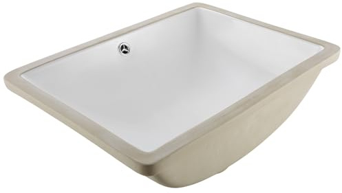 VEVOR Lavabo de salle de bain sous plan, 515 x 385 mm, vasque rectangulaire en céramique blanche avec trou de trop-plein, évier moderne à encastrer sous le comptoir, pour petit espace, maison et hôtel