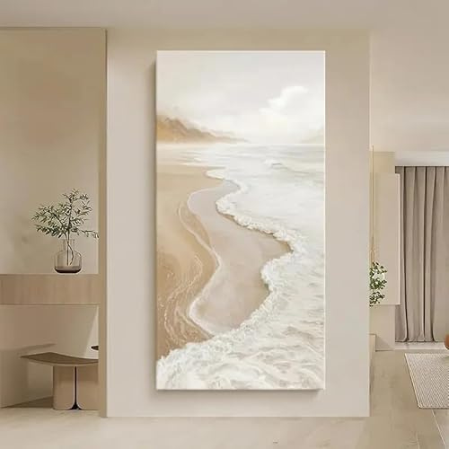 GOSRD Stampe su tela, poster verticale in stile crema con onde, scena di spiaggia pacifica, stampe artistiche da parete, soggiorno, arredamento per la casa sulla spiaggia (80X160 cm)