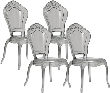 Biscottini Lot de 4 chaises baroques en polycarbonate transparent fumé – Fauteuil effet cristal – Chaises en plastique Louis XV moderne – Chaise élégante pour salle à manger, cuisine, salon
