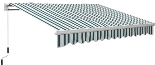 Manuell ledarmarkis vit/grön 4 m | handvev | aluminiumram | UV-resistent | kassettmarkis | väggmontering