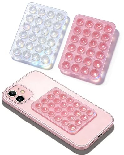 2-pack universell sugkopps-mobilhållare – för iPhone, Samsung med mera – självhäftande, halkfri, handsfree för selfies, videor och GPS i bilen – inkl. spegelhållare för badrum (fluorescent color)