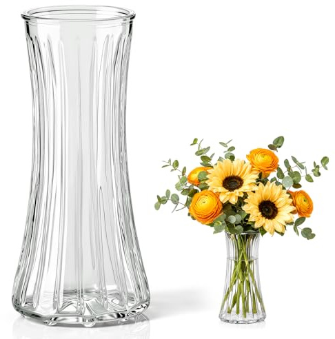 Vaso di Vetro Trasparente per Fiori alto 20 cm, Vasi in Vetro Minimalisti Moderni per Decorazioni da Tavolo per Matrimoni, Davanzali e Feste in Giardino, Vaso Decorativo da Interno per Tulipani Rose