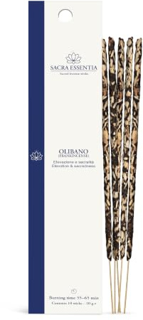 Sacra Essentia Encens Oliban Bâtons Naturels Biologiques Certifiés | Résine d'oliban pure, sans toxiques ni synthèse · Certifié bio ICEA · 10 bâtons 55-65 min · Méditation