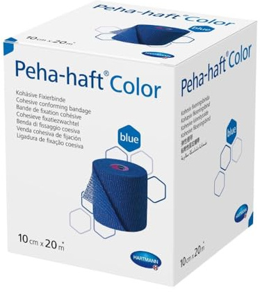 Peha-haft Color Azul La venda de fijación elástica cohesiva con el doble efecto adhesivo (10 cm x 20 m)
