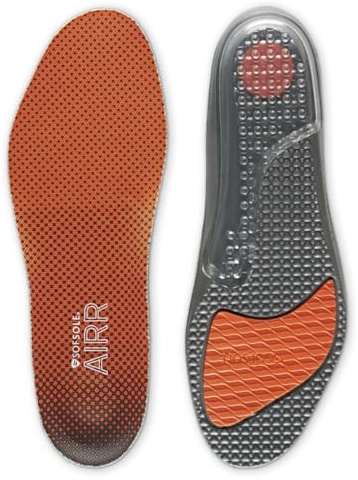 Semelles Sof Sole Airr – Design fin avec amorti ultime des chocs, capsules d'air SKYDEX dans le talon et la voûte plantaire convertissant l'impact en énergie cinétique, EU 36-38, Gris/Orange