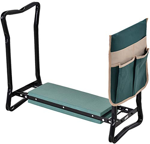 Outsunny Tabouret de Jardin Pliable agenouilloir de Jardin siège Jardinage avec Coussin Pochette Rangement Outils Vert
