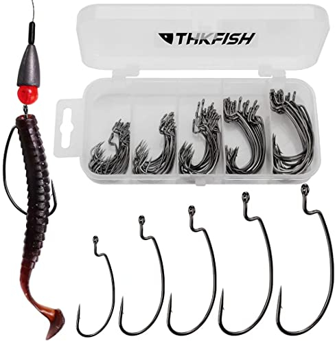 THKFISH 100stk/box Offset Wurm Haken Angelhaken Set Dropshot Haken Set Gummifisch Jigs Angeln Kit # 2# 1 1/0 2/0 3/0