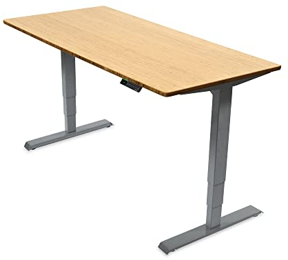 Ergotopia Desktopia Pro X Elektrisch höhenverstellbarer Schreibtisch, Ergonomischer Stehtisch für Büro oder Home Office (Bambus, Gestell Grau, 160 x 80 cm)