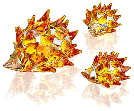 H&D HYALINE & DORA Ornement de Figurines de hérisson en Verre soufflé, Art du Verre soufflé à la Main Animaux de hérisson Cadeau de Collection décoration d'intérieur, Lot de 3