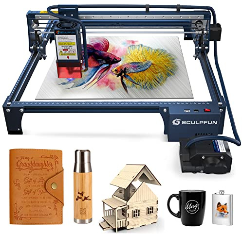SCULPFUN Machine de gravure laser S30 PRO MAX, découpe laser laser de sortie 20 W, Laserschneidmaschine de plus grande précision à assistance automatique, pour graver couleurs sur acier métallique