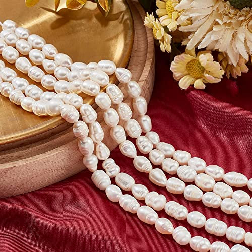 NBEADS 5 Stränge Ca. 110 Stück Natürliche Kultivierte Süßwasserperlen, 6~7 mm Cremeweiße Reisform Süßwasserperlen Lose Süßwasserperlen Charms Perlen Für Ohrringe Schmuckherstellung, Muschelfarbe