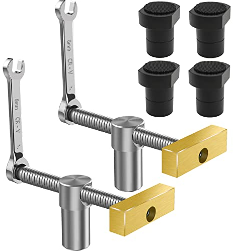 2 stycken bordsarbetsbänksklämmor med 4 stycken bänkshundar för bänkkrokar 20 mm hål, träbearbetning skrivbordsklämmor, snabb fixerad klämma mässingsfäste skruvstäd, skrivbordsklämma (svart)