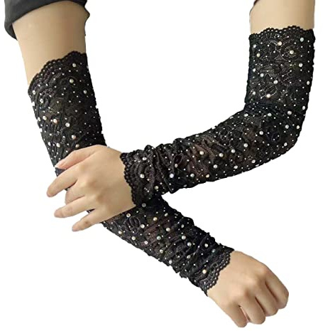 Handskar Strass Mode, Långa Näthandskar Fisknätshandskar, Glänsande Svarta Fingerlösa Näthandskar, Svart Strass Mode Operahandskar, Halloween Maskerad Kostym