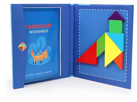 NIWWIN Magnetiskt trälinne, pusselspel, resespel, mental träning, IQ-bok med lösningar, pedagogiska leksaker, födelsedagspresenter för barn i åldern (blå)