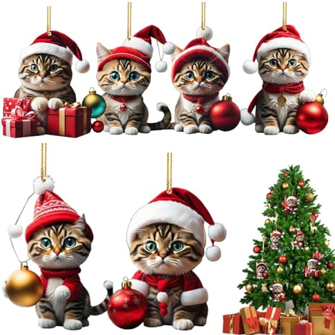 Eteslot 6 weihnachtskugeln Katze - Christbaumschmuck Katze - weihnachtsbaumschmuck Tiere lustig - weihnachtsdeko Katze besondere,