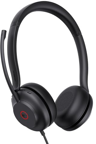 Yealink UH35 USB Headset for PC, Wired Headphones with Noise Cancelling Microphone, Certified Teams, All-Day Comfort Design, Stereo Headset for Home Office Online Meeting, Easy Mute, Busylight