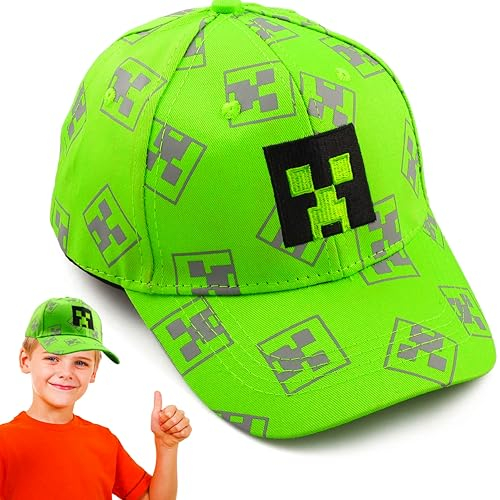 Cartoon Design Baseballmütze,Verstellbare Baseballmütze Sonnenmütze,Miner Outdoor Sports Casual Baseballmütze,Creeper Baseball Cap Kinder，Schwarz Und Pixelig Grün Grid Sonnenhut Basecap Kappe (Lv)