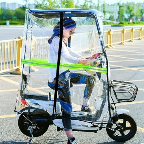 Fully Enclosed Mobility Scooter Rain Cover Canopy, Universal Electric Motorcycle Sunshade Cover, Prevent Umbrella with Reflective Strips and Pocket(Size:Rearviewmirror,Color:Black)