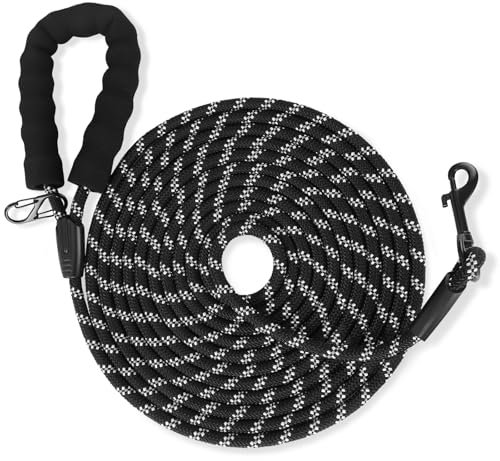 Training Leads for Dogs,5M Reflective Training Leads,16FT Strong Rope Long line Dog Lead Leash with Soft Padded Handle and Heavy Duty Hook,Recall Leads for Large Medium Small Dog,BLACK