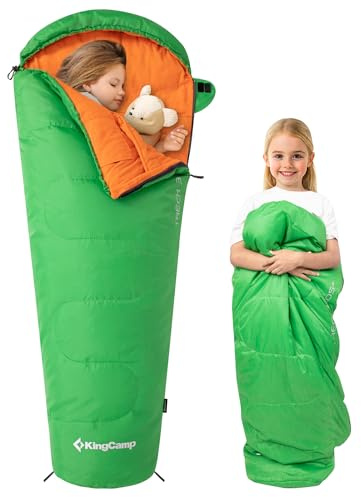 Sacchetto da Campeggio KingCamp per Bambini in Flanella di Cotone, Caldo e Confortevole per Bambini dai 6 ai 10 Anni (Fino a 100-145 cm), Articolo da Campeggio(Verde)