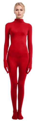 2026 Disfraz de Halloween Navidad Body de cuerpo completo para mujer con mangas largas y piernas, color sólido, disfraz de baile para actuación y escenario (rojo, XXXL/170)