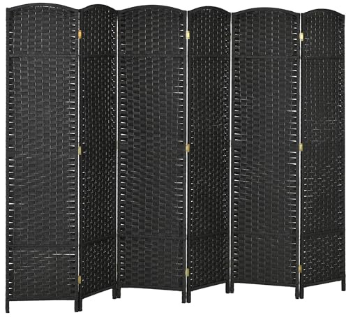 HOMCOM Paravent Interieur en Bois 6 Panneaux 240 x 170 cm séparateur de pièce Pliable avec Finition tissée, closion de séparation pour Salon, Chambre à Coucher, Maison, Noir
