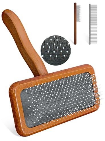Dog Slicker Brush for Grooming & Shedding， Puppy Brush for Short or Medium-Haired Dogs with an Air-Cushion Design and Coated Tips, Suitable for Removing Loose Hair, Tangles, and Knots.(brown)