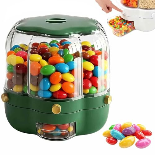 Distributore di caramelle rotante a 360° con 6 scomparti, contenitore for snack e caramelle da banco di grande capacità, contenitore multiuso trasparente for riso, cereali e dolcetti(Dark green,S)