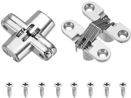 QUARKZMAN 2 Pezzi Cerniere Nascoste Per Ante Di Mobile 42 X 12.5 Mm 180 Gradi Cerniera A Croce Nascosta Per Porte Invisibili In Legno Argento