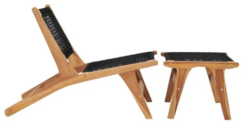 KGHFDVB Lettino prendisole in legno di teak con poggiapiedi e design a corda, in legno massello per terrazza, schienale alto, poggiapiedi rimovibile, facile da montare