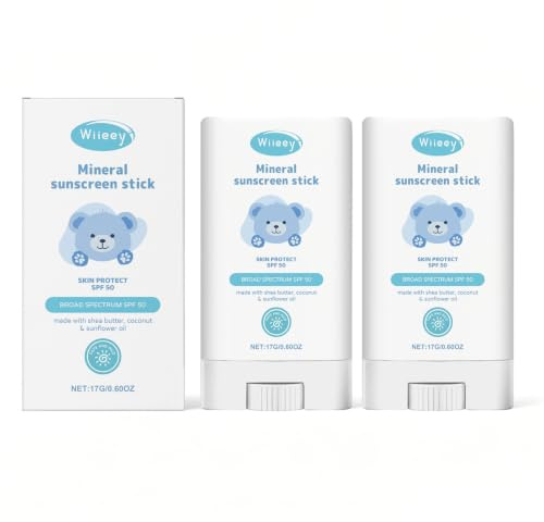 Crunier 2 Pcs Stick Solaire Bébé SPF 50,Crème Solaire Minérale Bébé | Baby Sunscreen Stick, Protection UVA & UVB, Formule Non Grasse, Résiste à L'Eau, Vegan, Sans Parfum