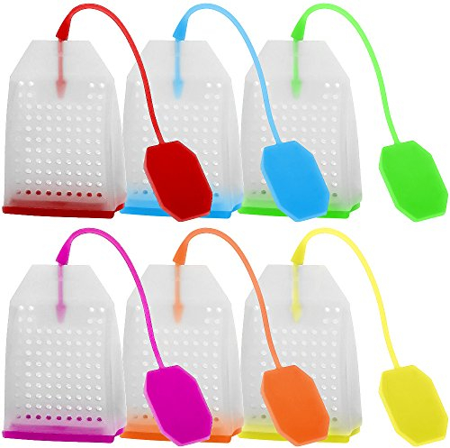 FineGood 6 Pack Silicone Tea Infuser, Reusable Safe Loose Leaf Tea Bags Strainer Filter with Six Colors