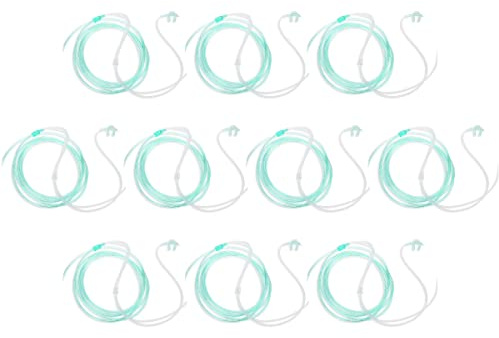 Dealmed Adult Standard Nasal Cannula – Straight with 7 ft (2.1m), Soft Green, Cannula Nasal Tubing for Oxygen, Highly Visible, Kink Resistant, Lightweight Tubing (10 Pack)